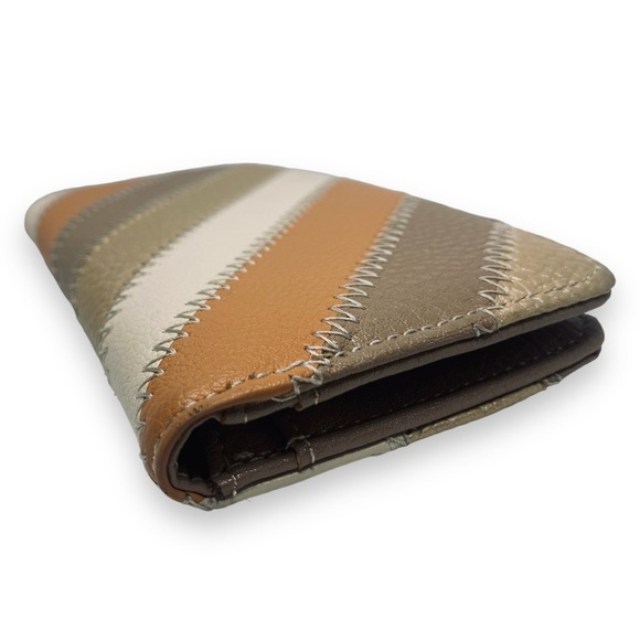 Anne Klein Striped Stitch Detail Bi-fold Wallet in Orange Beige & Gold - Picture 6 of 10